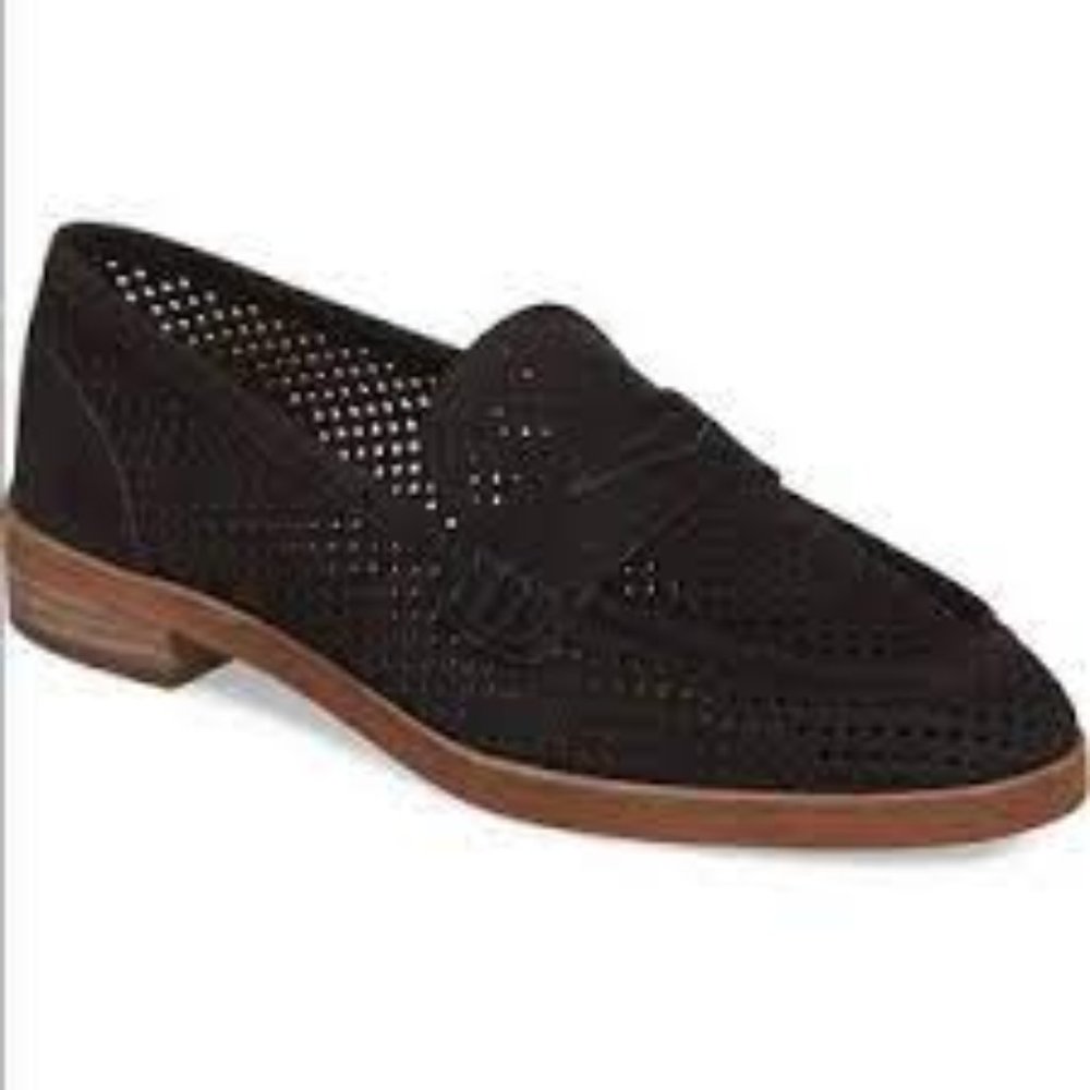 Vince Camuto Kanta Loafers Womens 8 Black Suede Perforated cut-out